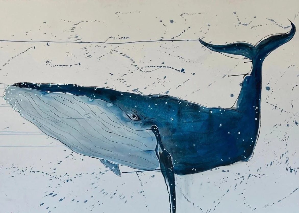Blue whale painting by Jennifer Nicholson